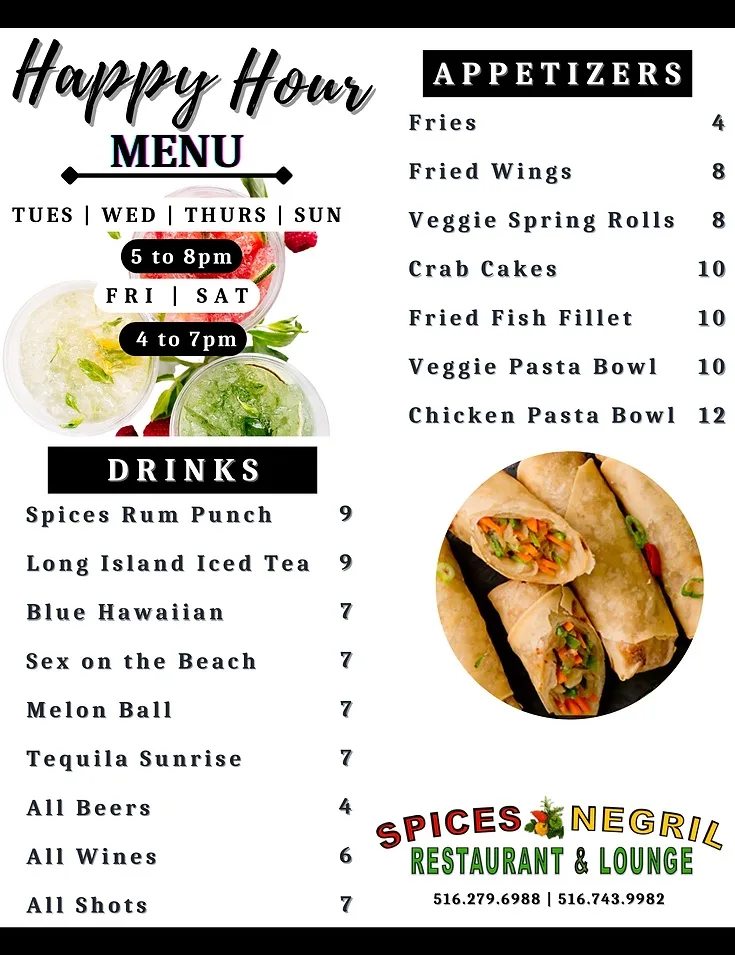 Happy hour menu