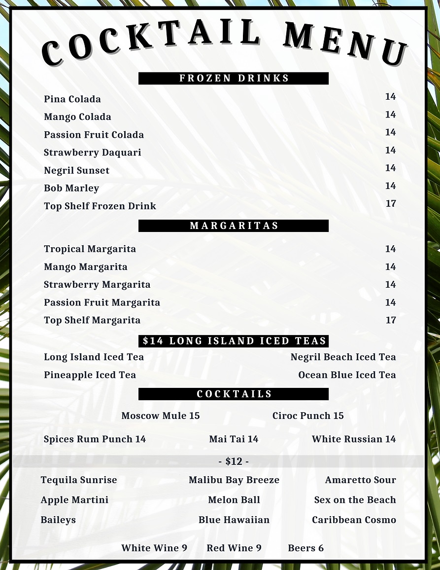 Bar menu