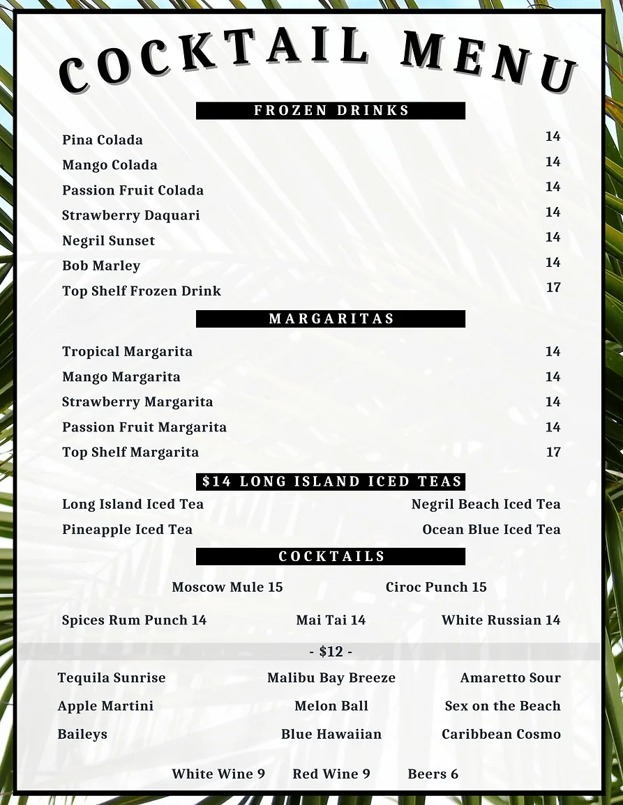 Bar menu