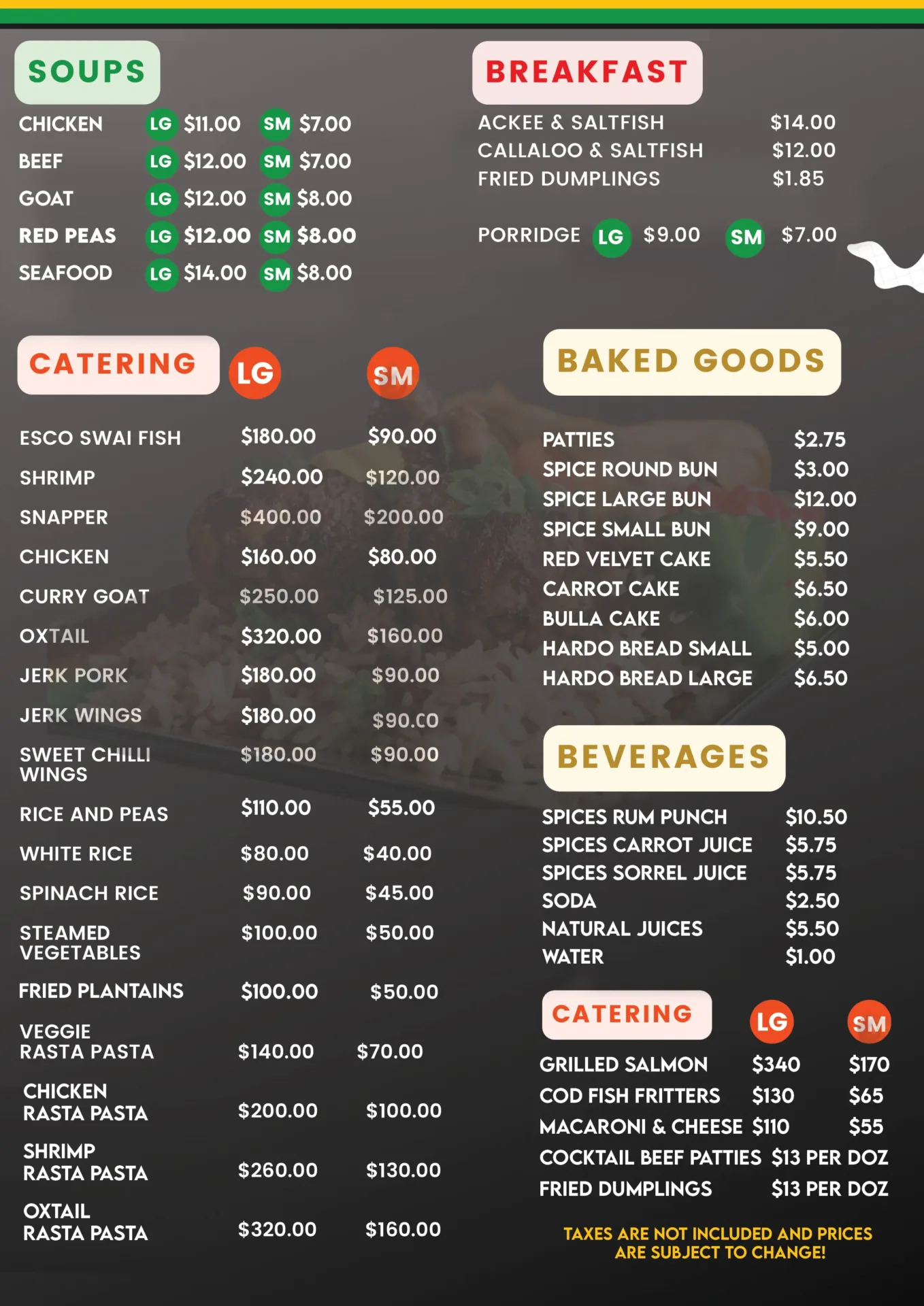 Takeout menu back