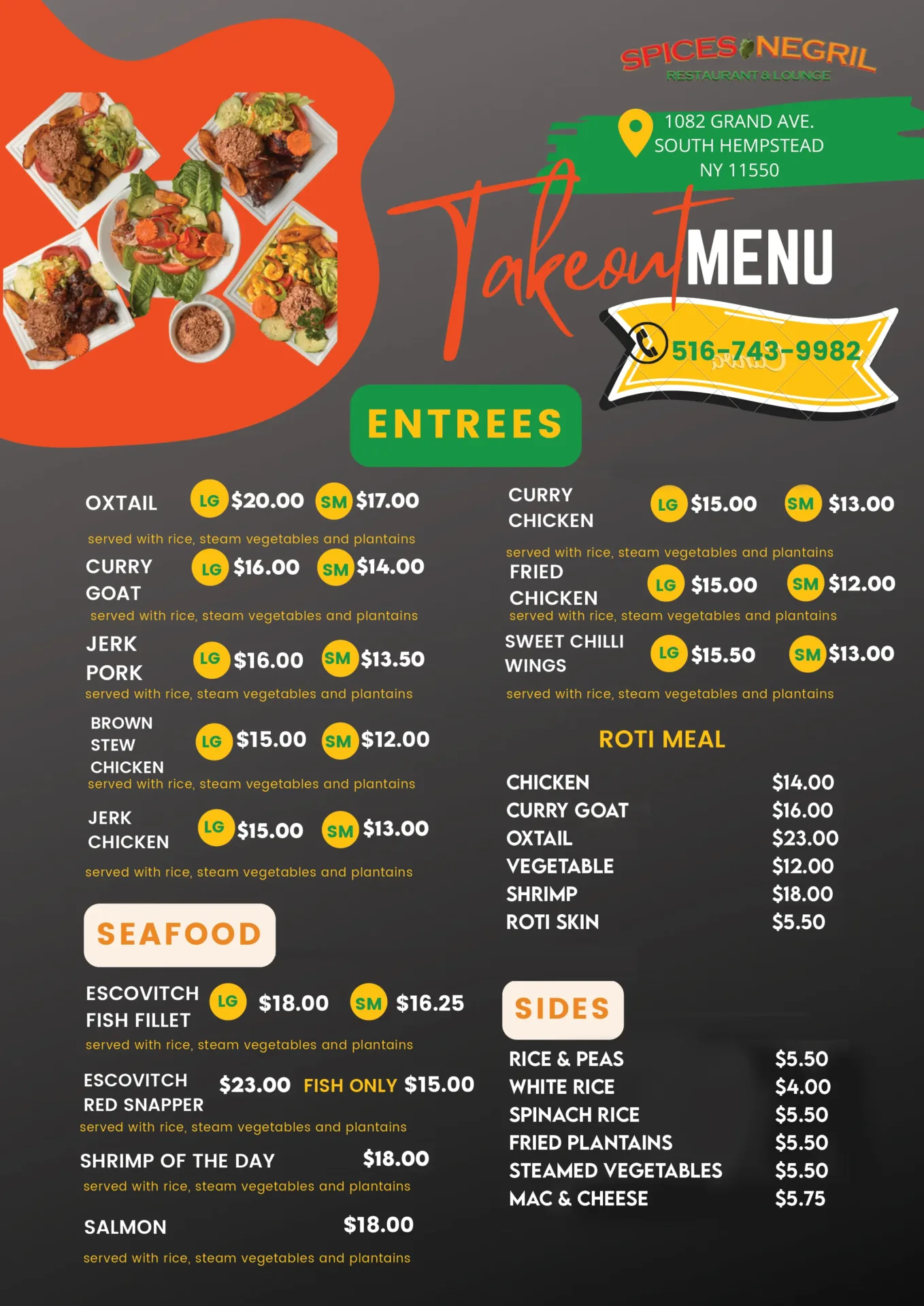 Takeout menu front